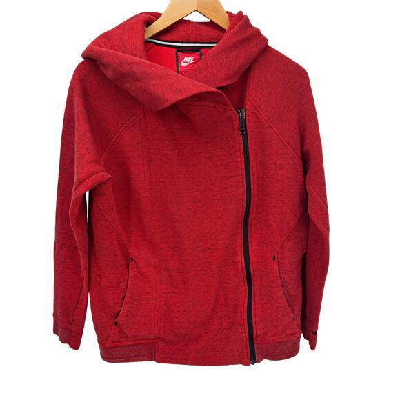 Nike Hoodie Womens Medium Red Tech Fleece Cape Jacket Full Zip Activewear - Picture 1 of 11